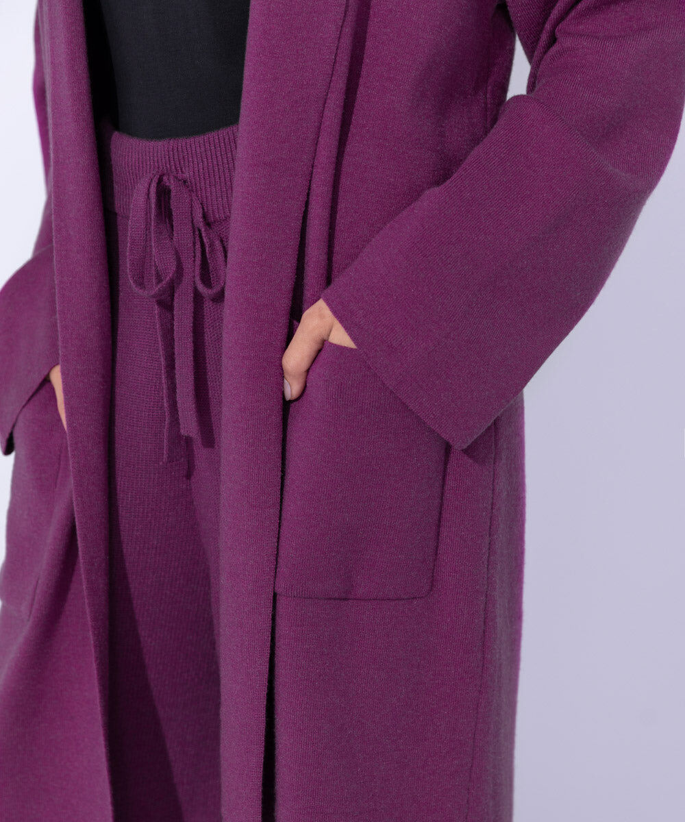 Women's Western Wear Purple Light Guage Knitted Cardigan