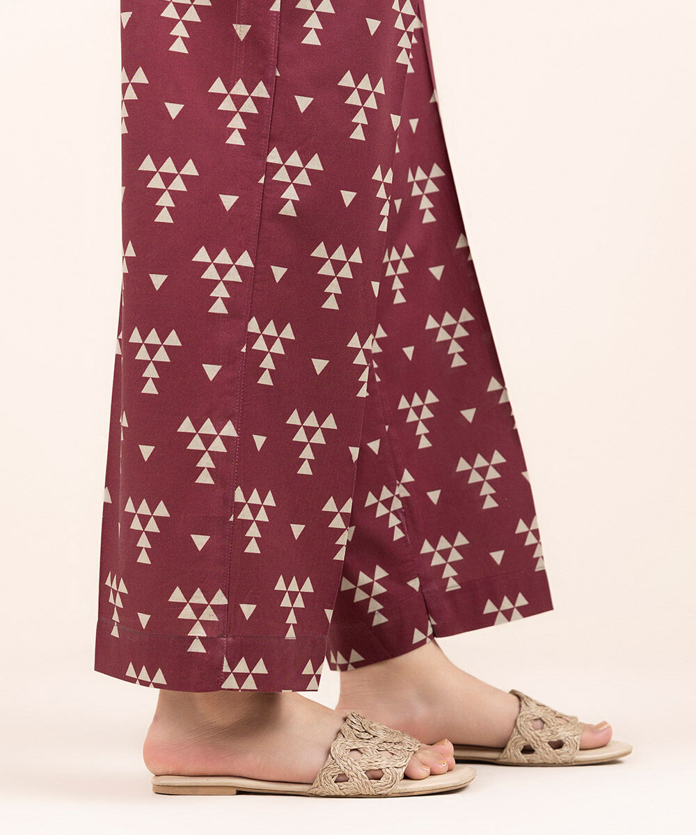 Woman - Red Printed Cambric Straight Pants