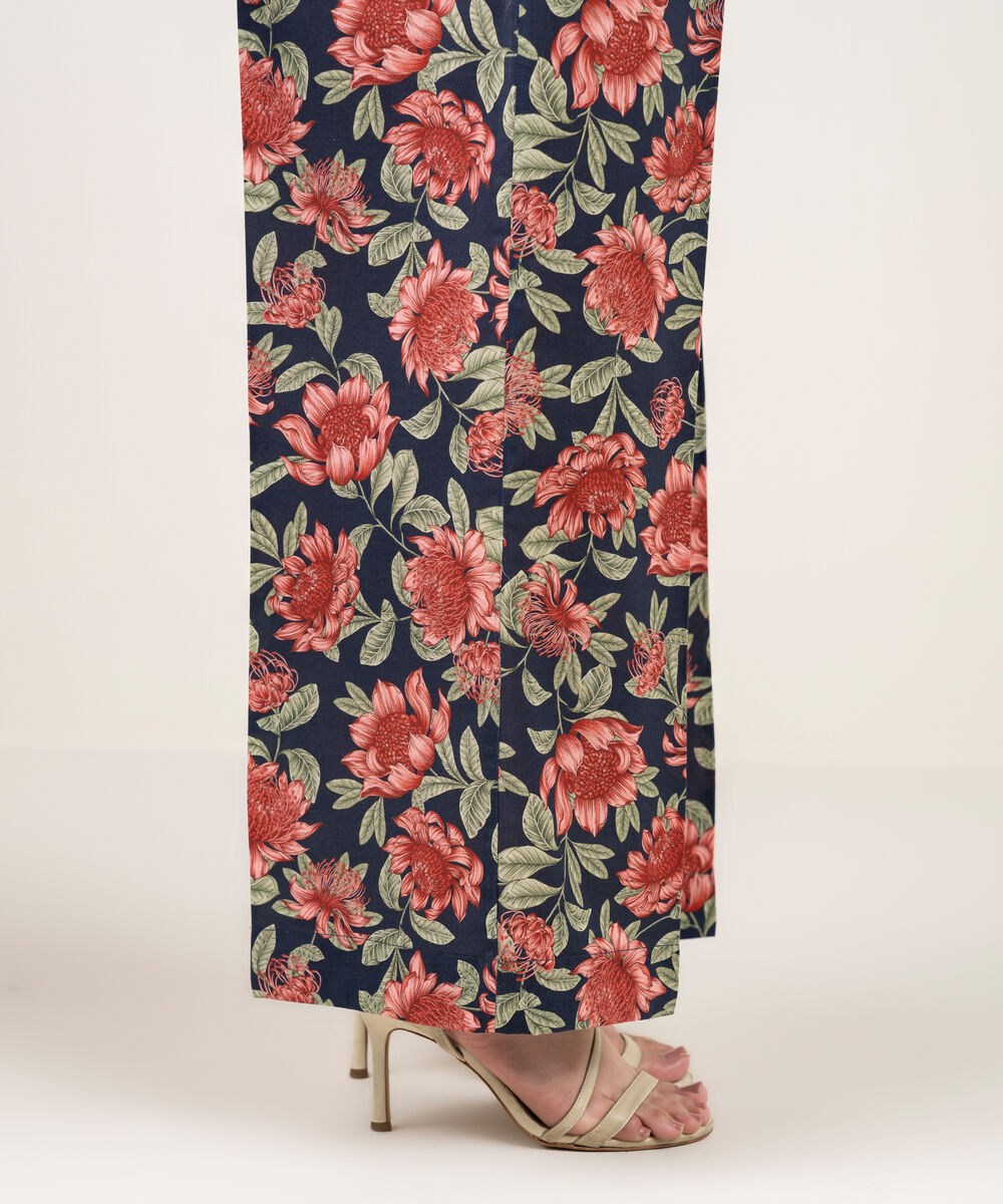 Women's RTW Cambric Printed Blue Flared Pants