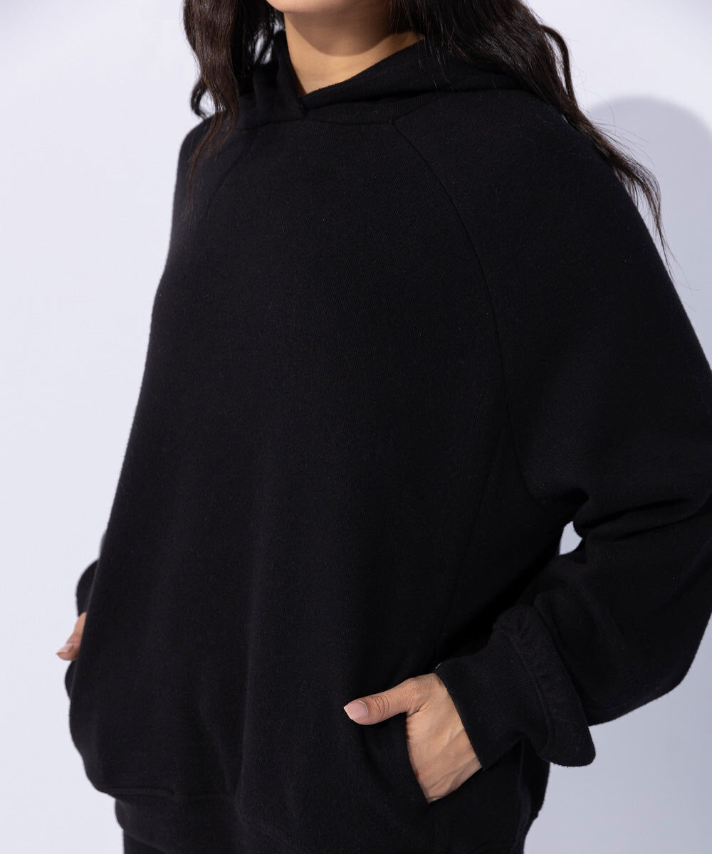 Woman - Black Raised Ribbed Hoodie