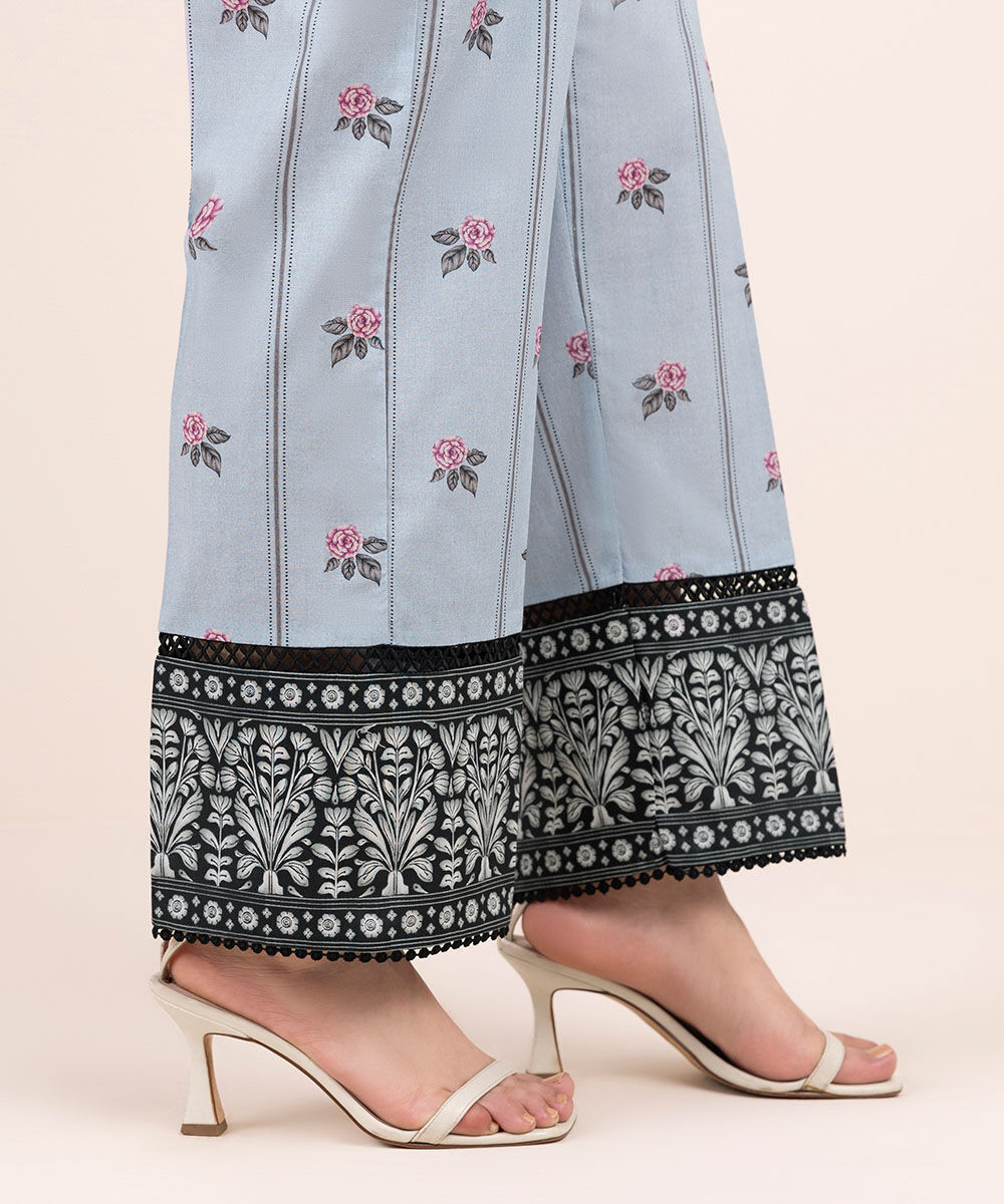 Women's Pret Cambric Purple Printed Straight Pants