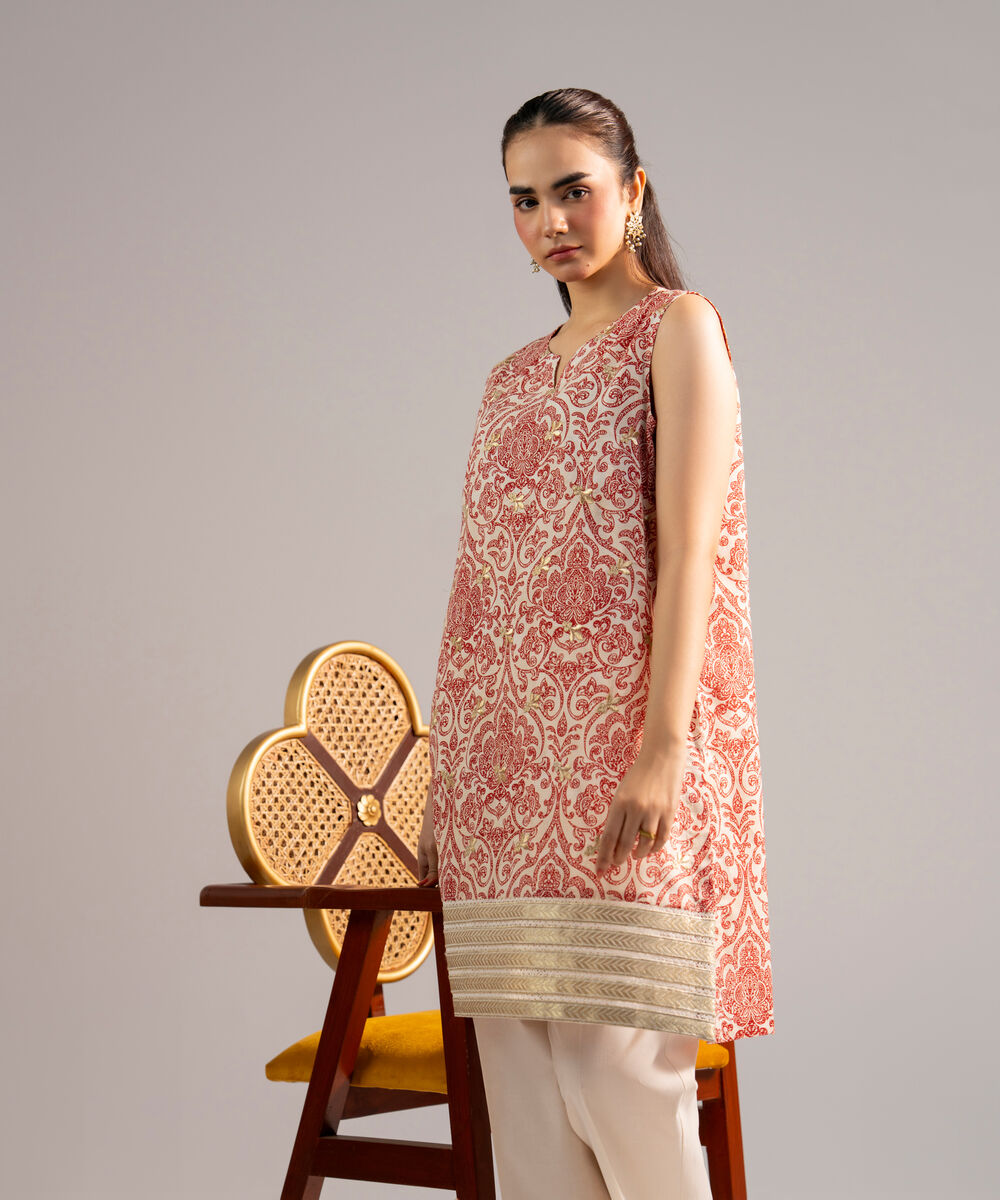 Women's RTW Zari Lawn Embroidered Off White Straight Shirt