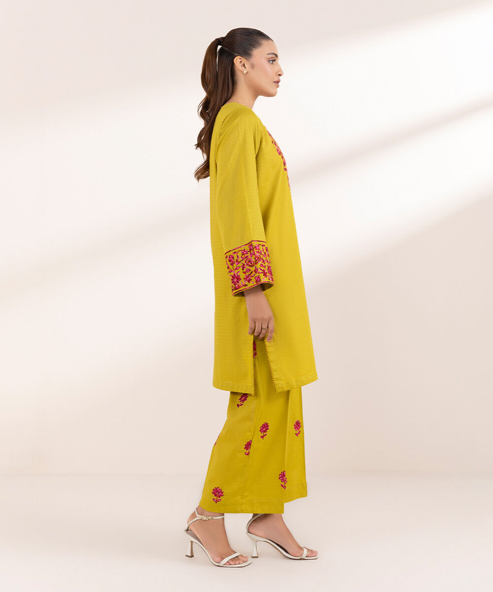Woman - Yellow Embroidered Dobby Shirt