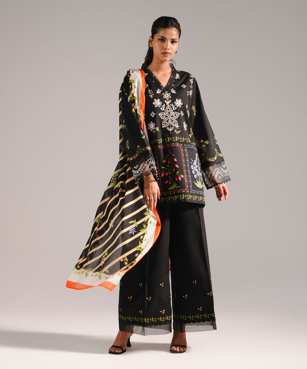 Lawn Printed Black Dupatta