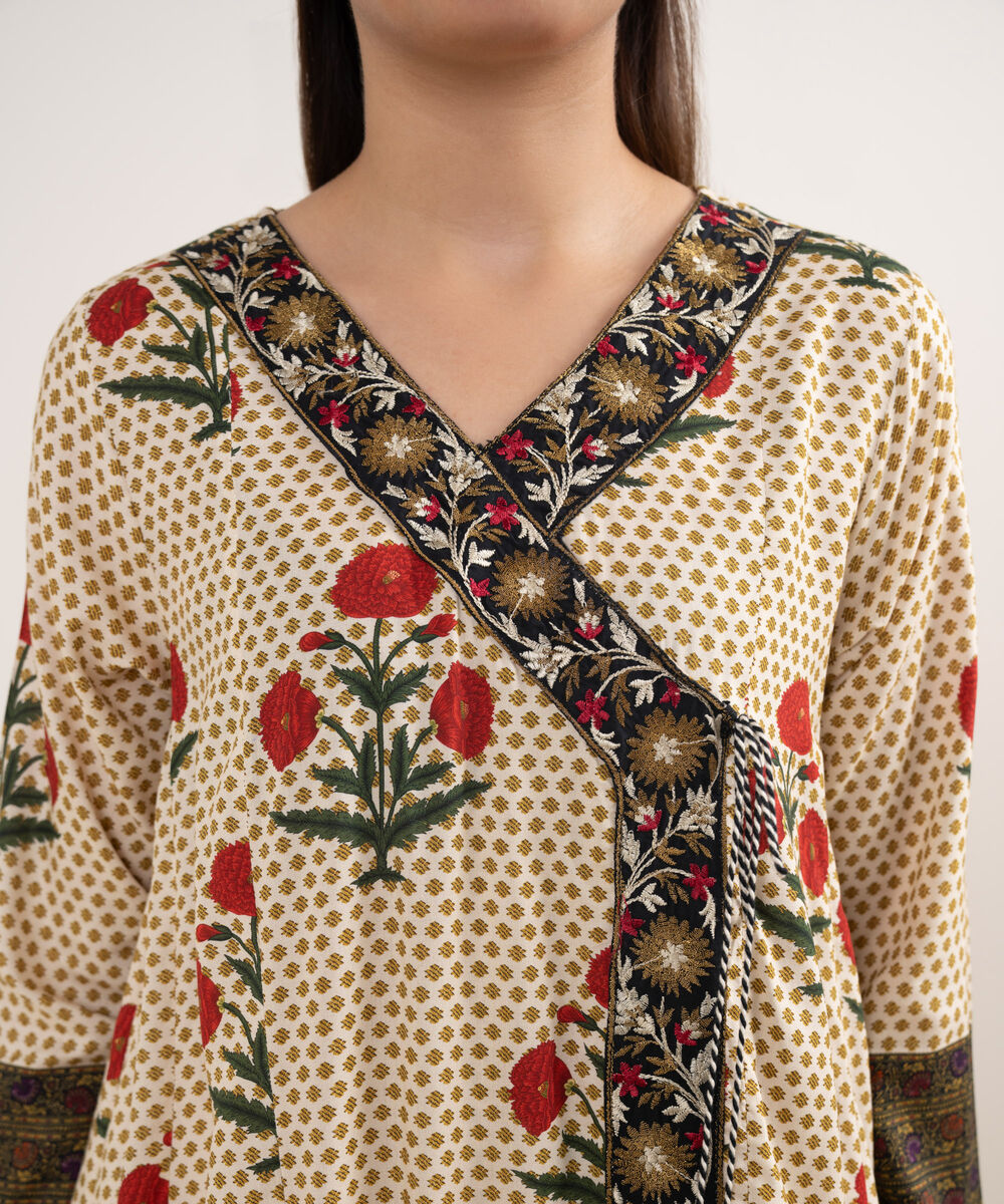 Women's RTW Arabic Lawn Beige Printed Aline Shirt