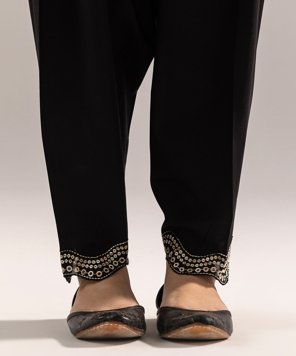 Women's RTW Cambric Embroidered Black Shalwar