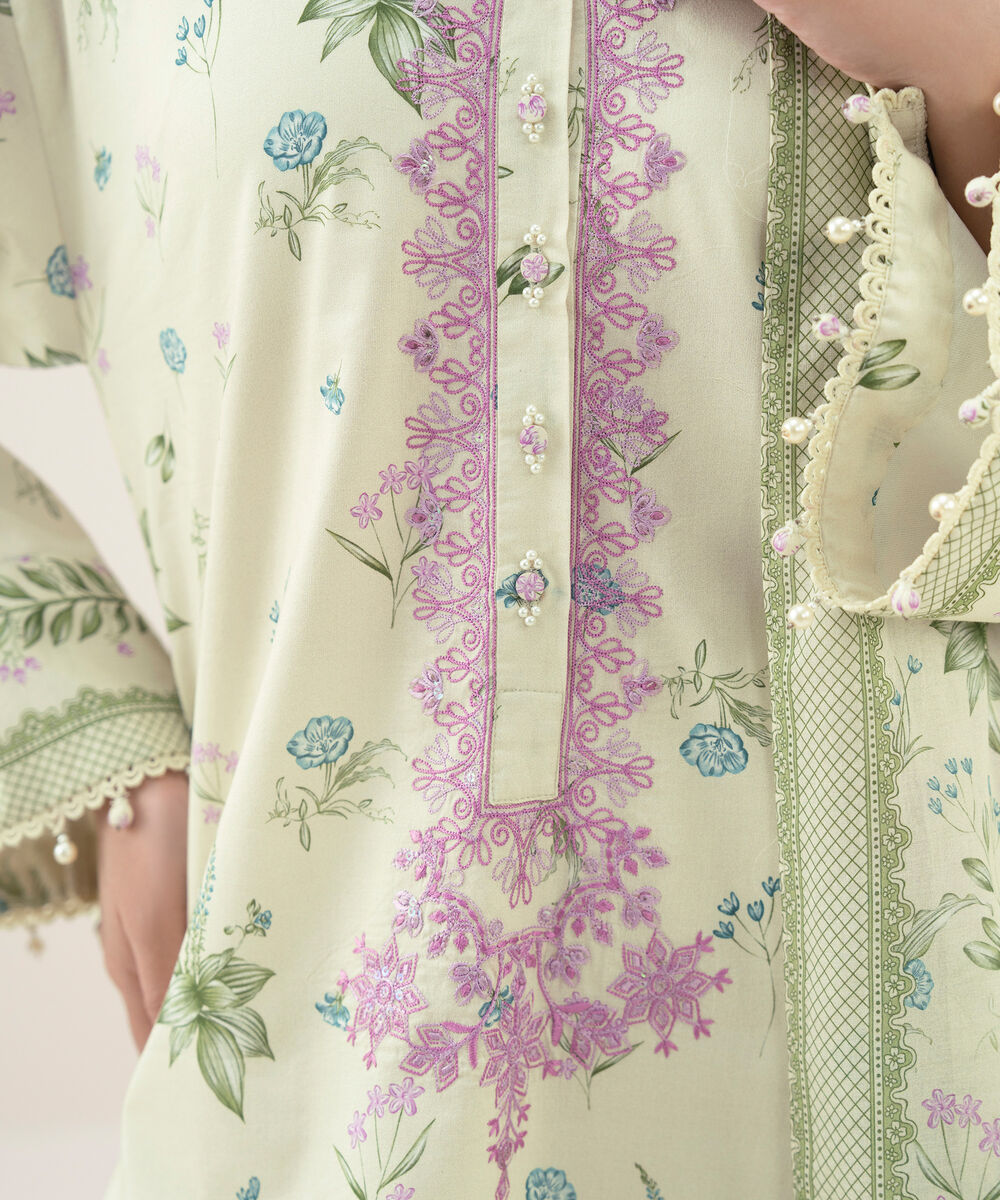 Women's Unstitched Lawn Embroidered Off White 3 Piece Suit