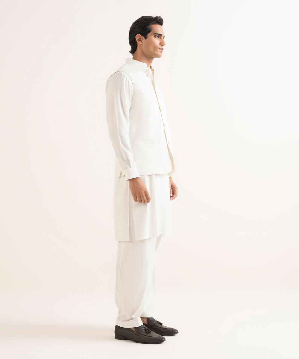Men's Stitched Premium Cotton Off White Waistcoat