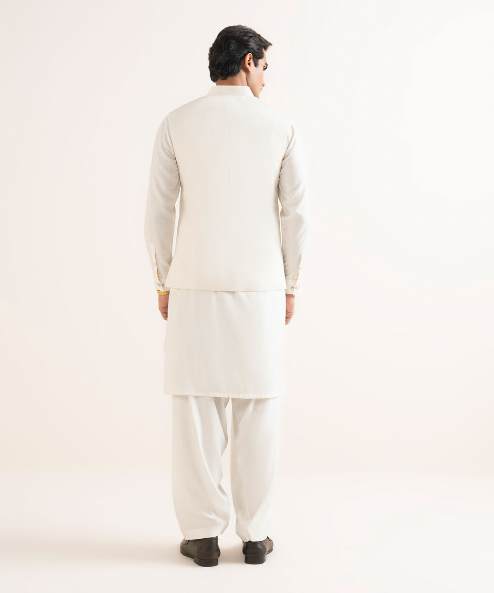 Men's Stitched Premium Cotton Off White Waistcoat