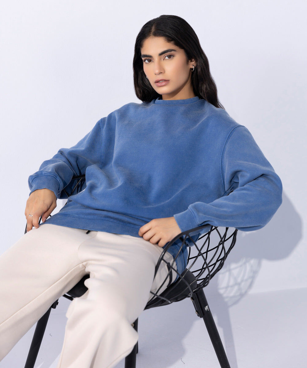 Woman - Blue Unisex Acid Washed Sweatshirt