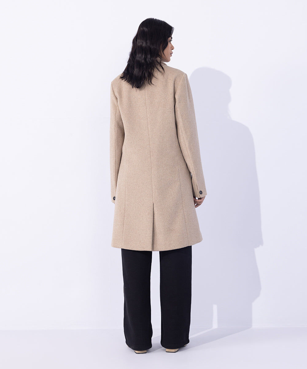 Woman - Beige Single Button Coat
