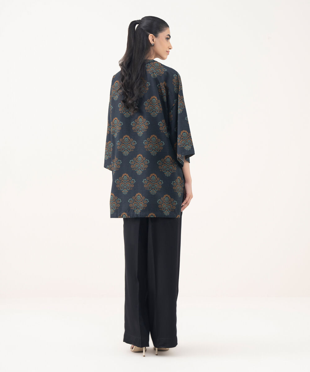Women's RTW Light Khaddar Blue Printed Drop Shoulder Shirt