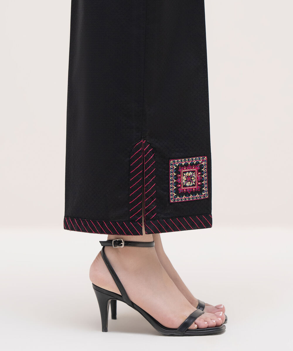 Women's RTW Textured Lawn Black Embroidered Culottes