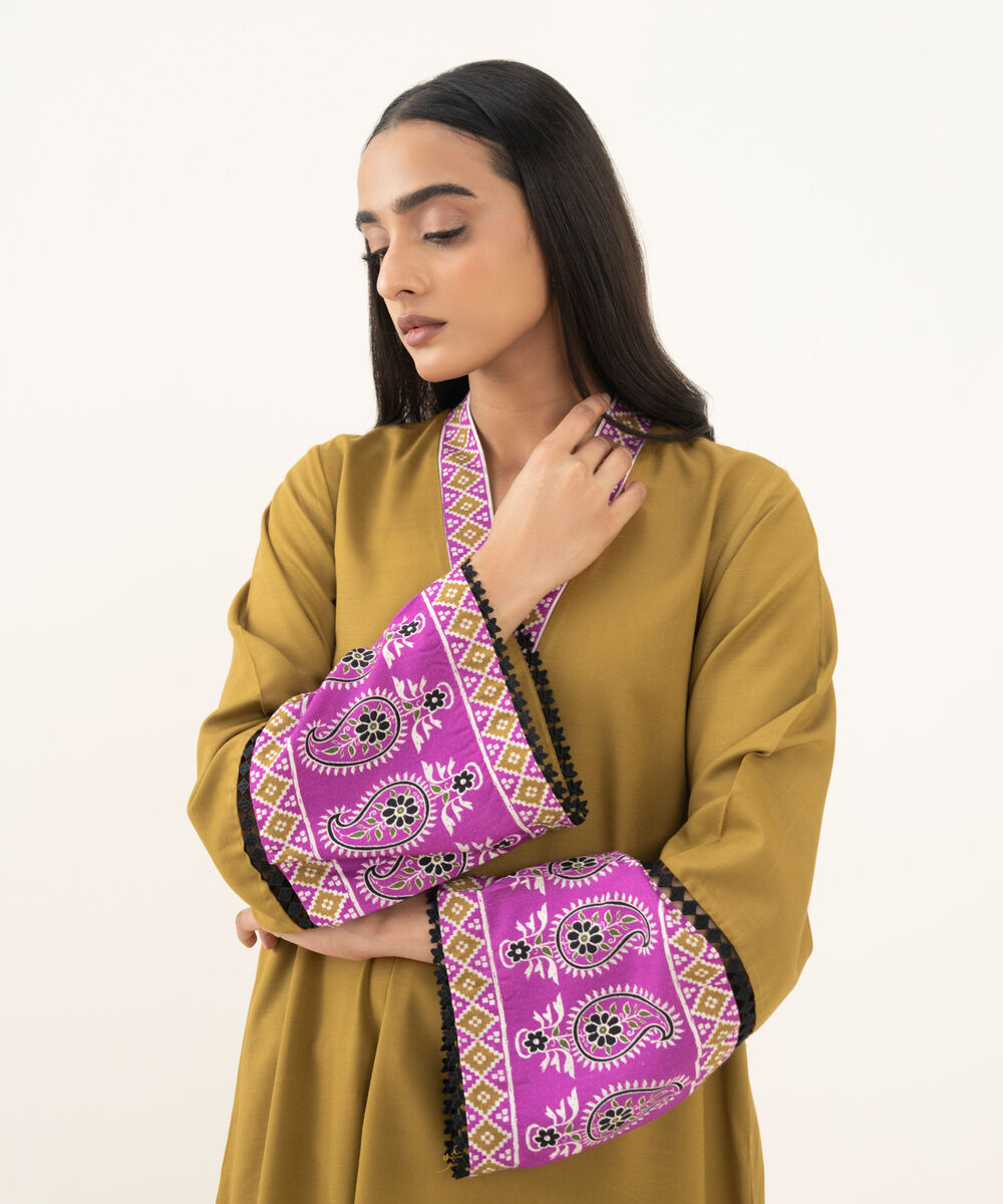 Women's RTW Herringbone Solid Brown A-Line Shirt