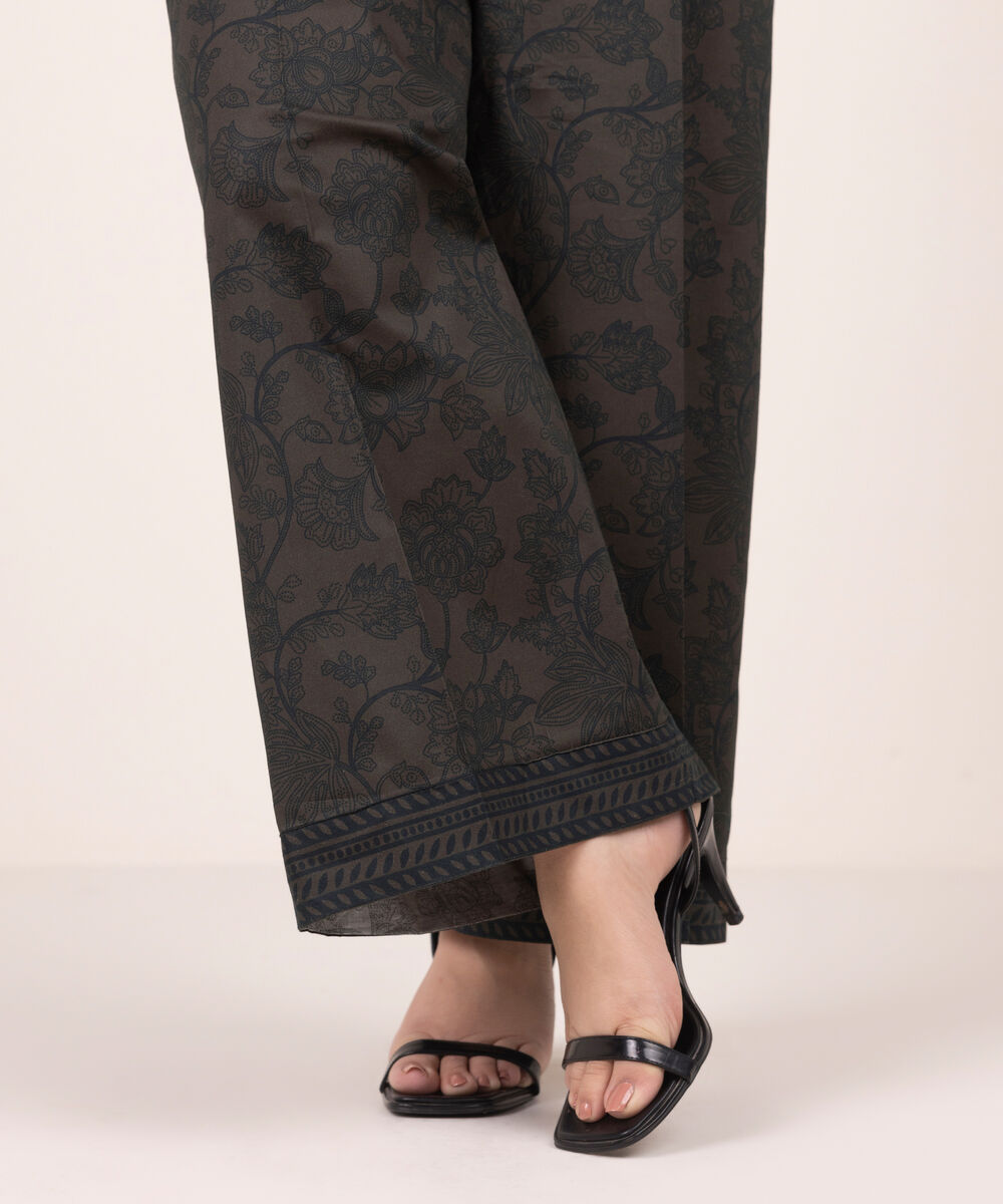 Women's RTW Lawn Printed Dark Brown Culottes