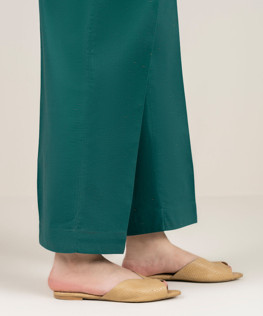 Women's RTW Multi Neps Solid Teal Green Straight Pants
