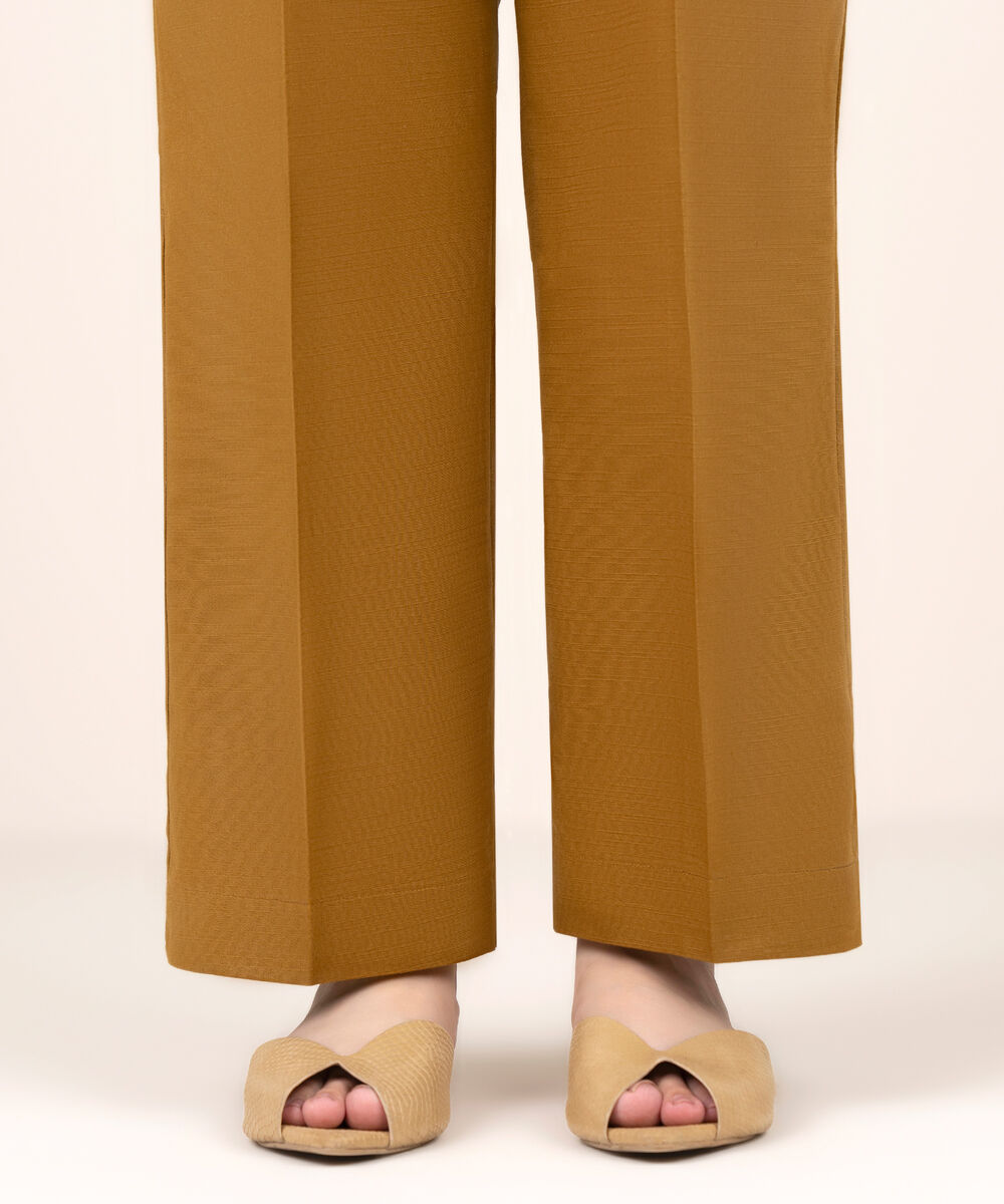 Women's RTW Khaddar Solid Brown Straight Pants
