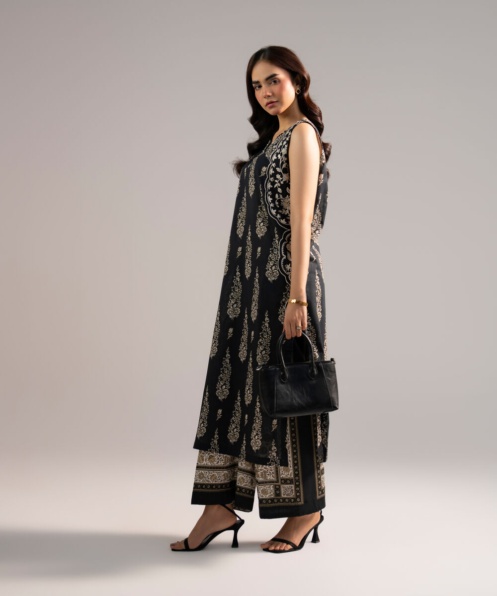 Women's RTW Lawn Embroidered Black Straight Shirt