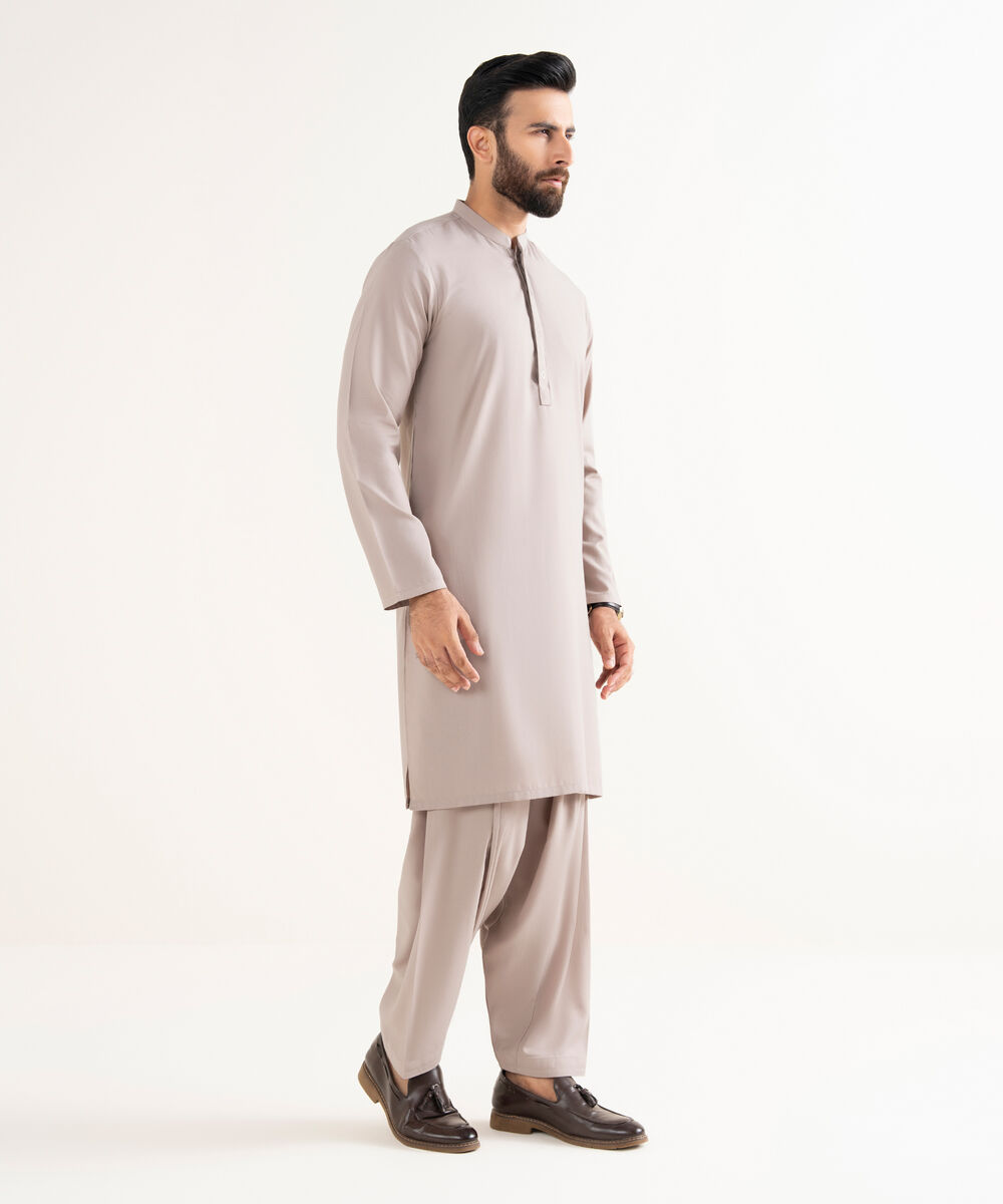 Men's Textured Wash & Wear Embroidered Mauve Kurta Shalwar