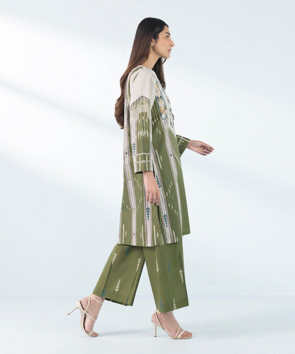 Woman - Green 2 Piece - Printed Cambric Suit