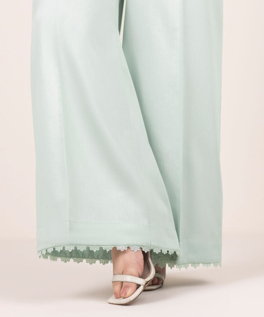 Women's RTW Cambric Solid Blue Flared Pants