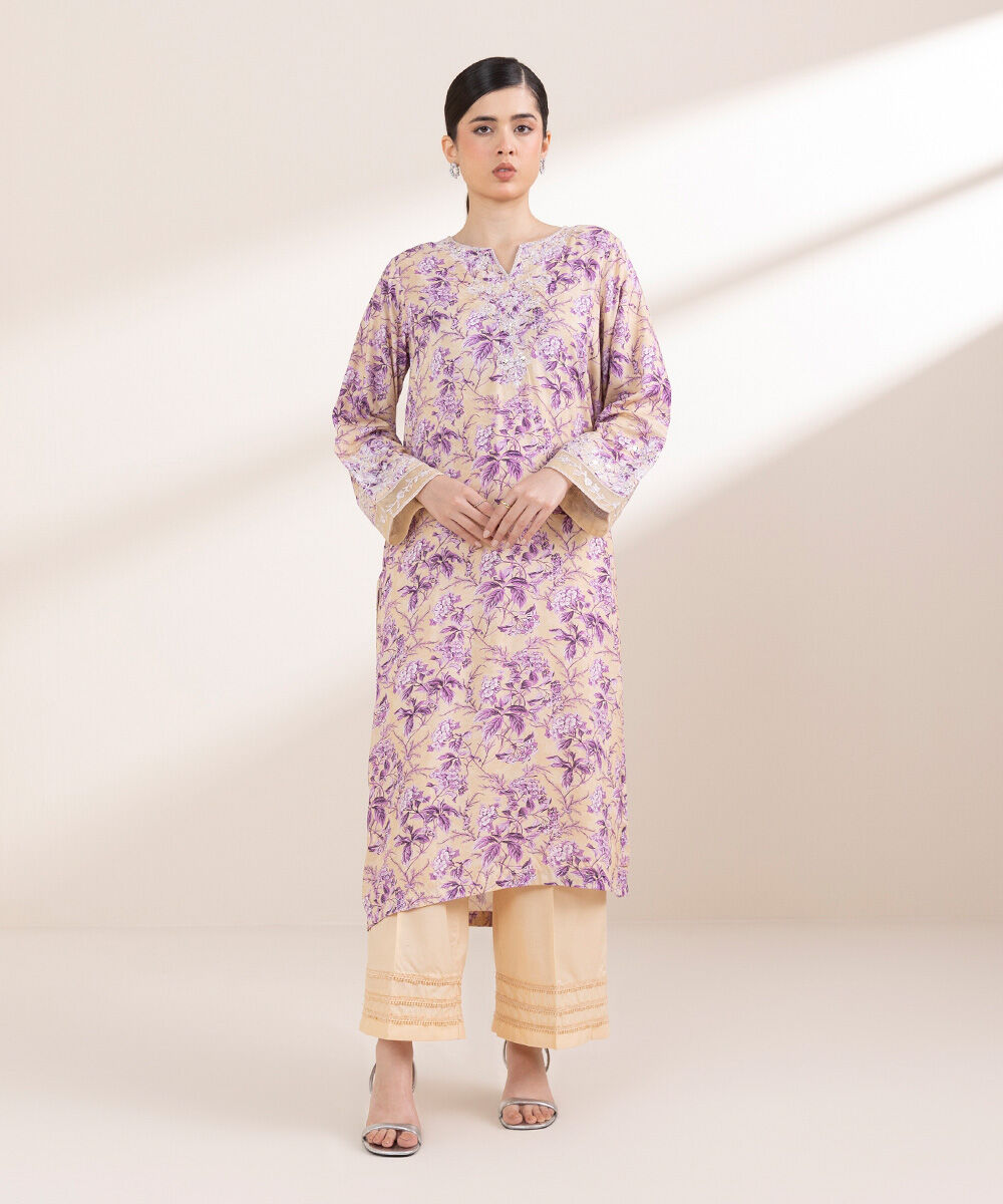 Women's Pret Arabic Lawn Purple Embroidered A-Line Shirt