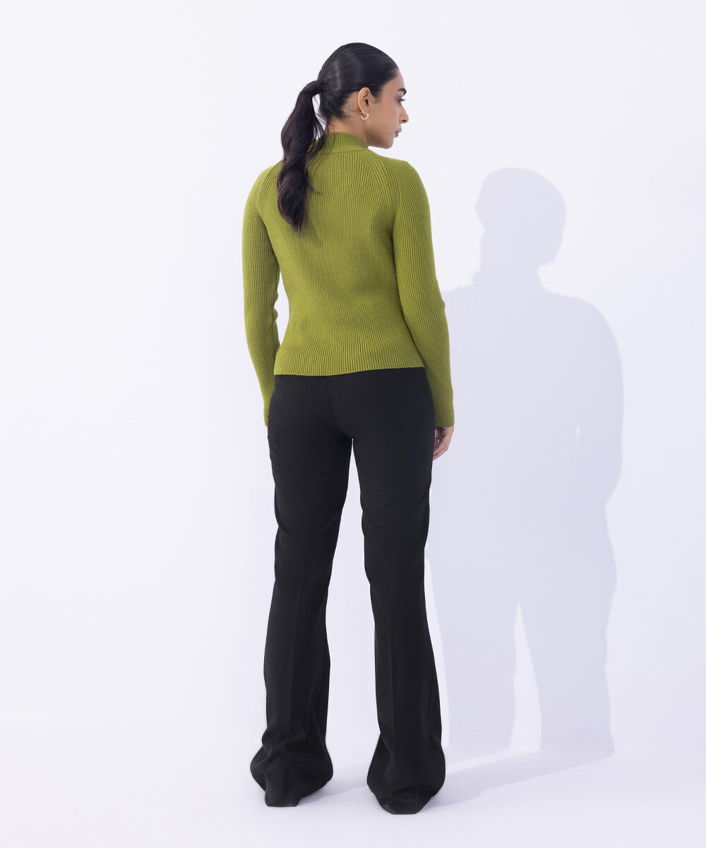 Woman - Green Slim Fit Knit Sweater