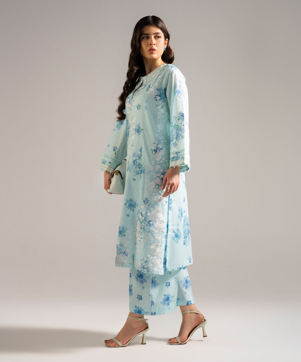 Women's RTW Lawn Embroidered Blue 2 Piece Suit
