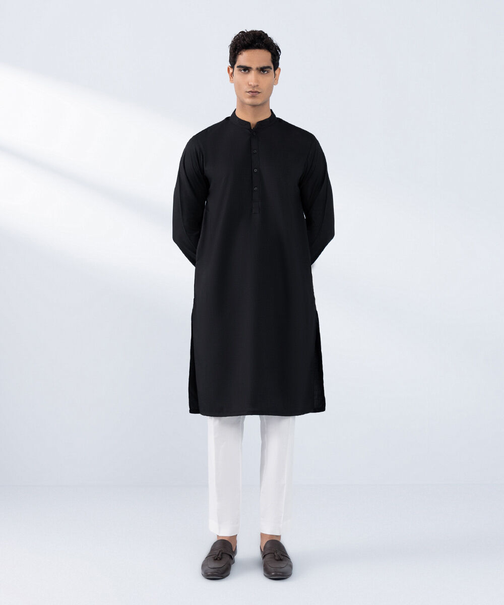 Men's Stitched Black Wash & Wear Kurta