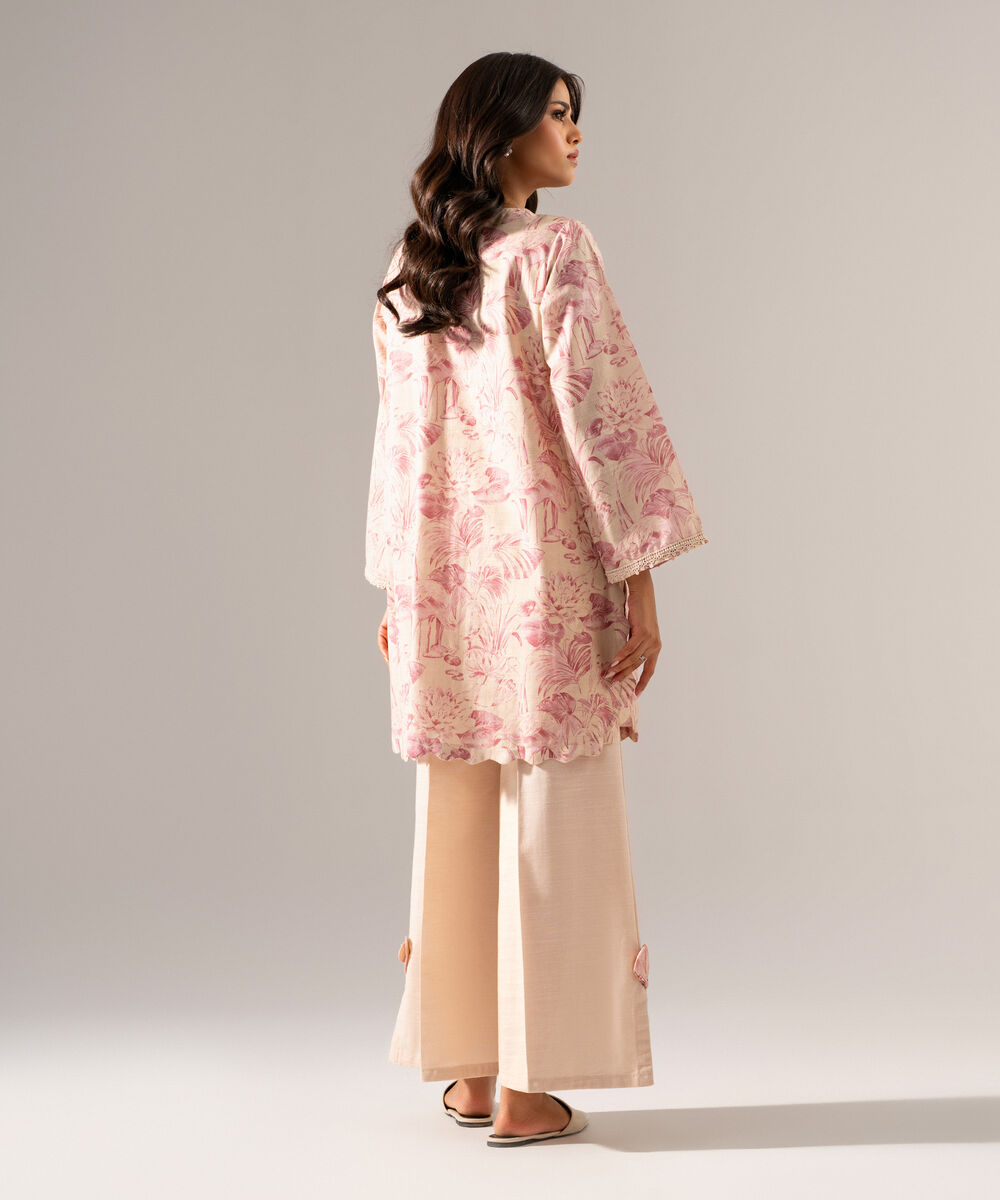 Women's RTW Khaddar Printed Beige Straight Shirt