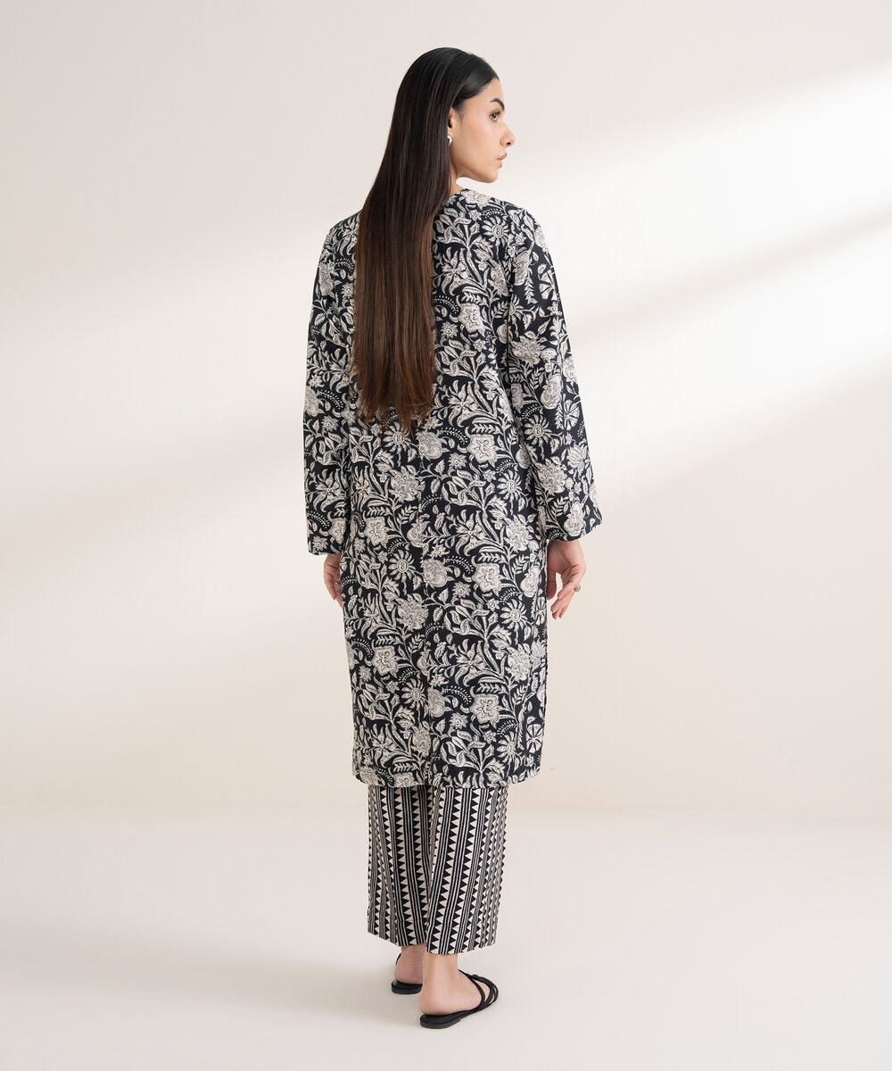 Women's RTW Arabic Khaddar Printed Straight Black Shirt