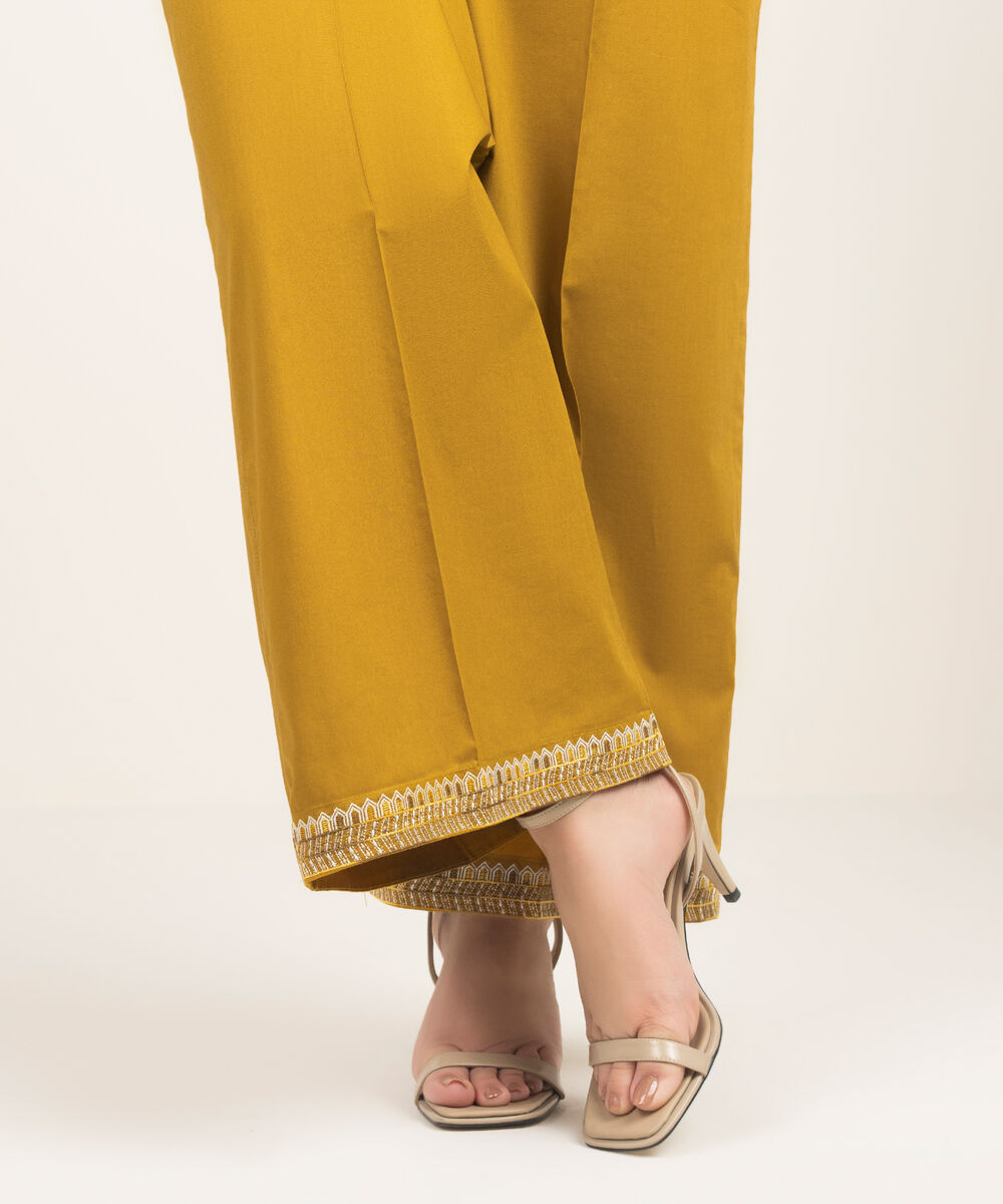 Women's RTW Cambric Embroidered Mustard Yellow Culottes