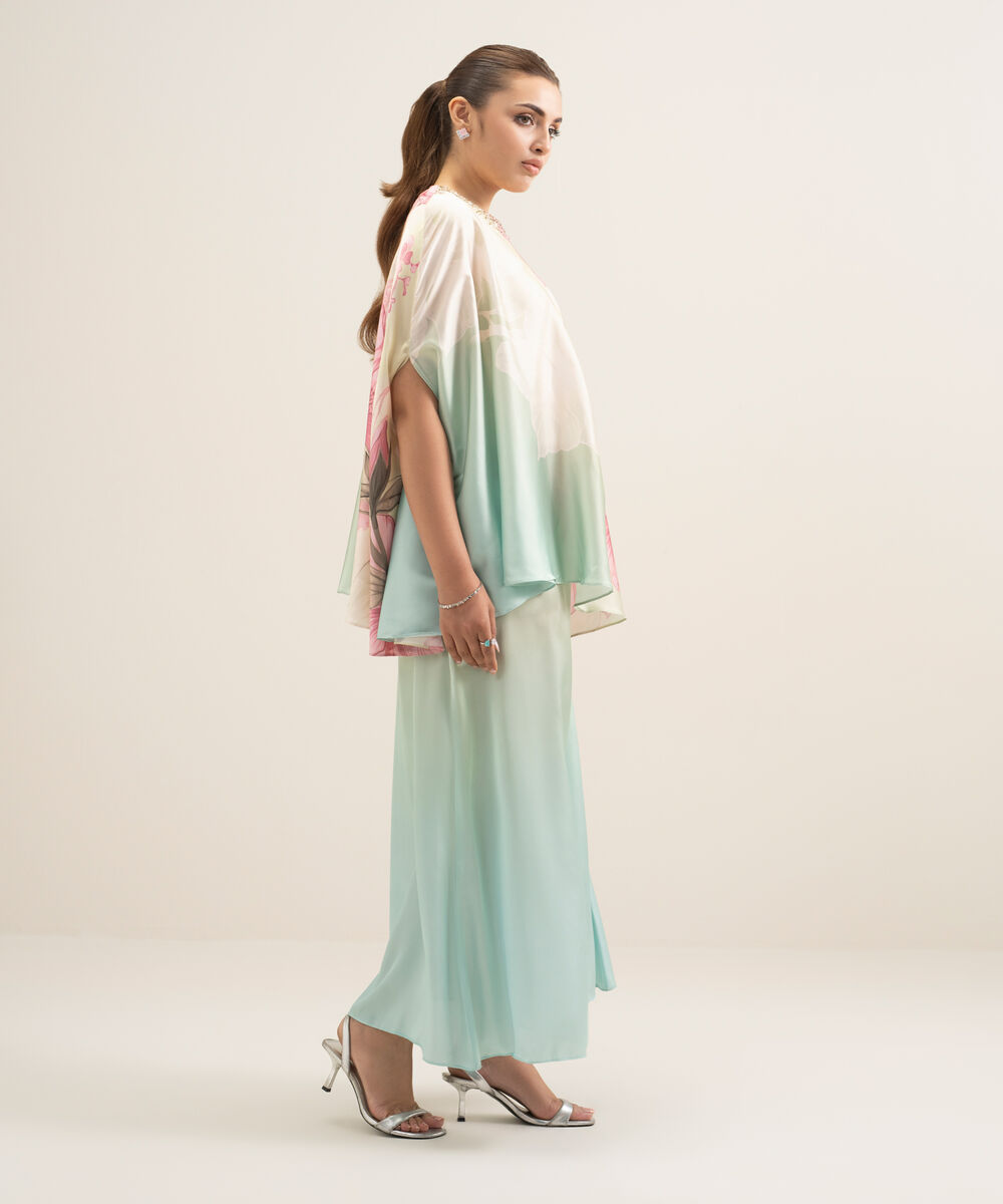 Women's RTW Blended Satin Printed Multi 2 Piece Suit