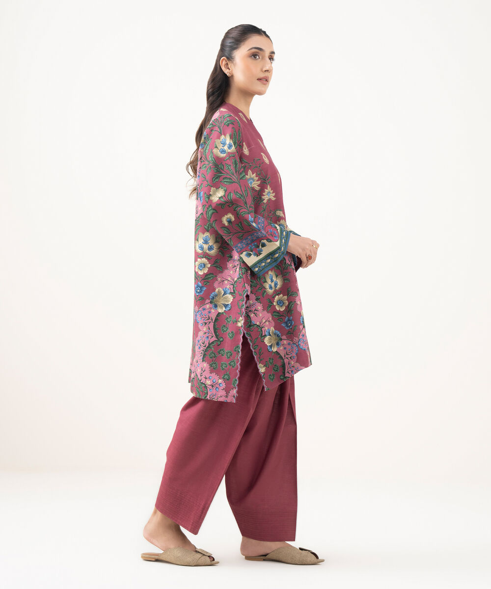 Women's Unstitched Light Khaddar Printed Pink 2 Piece Suit