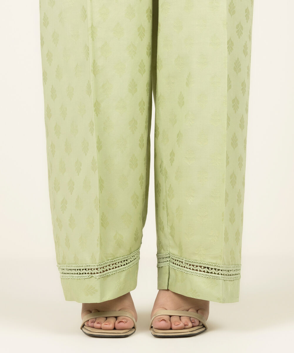 Women's RTW Self Jacquard Solid Green Culottes