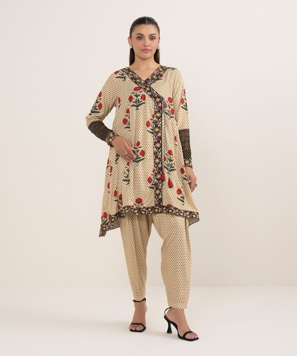 Women's RTW Arabic Lawn Beige Printed Aline Shirt