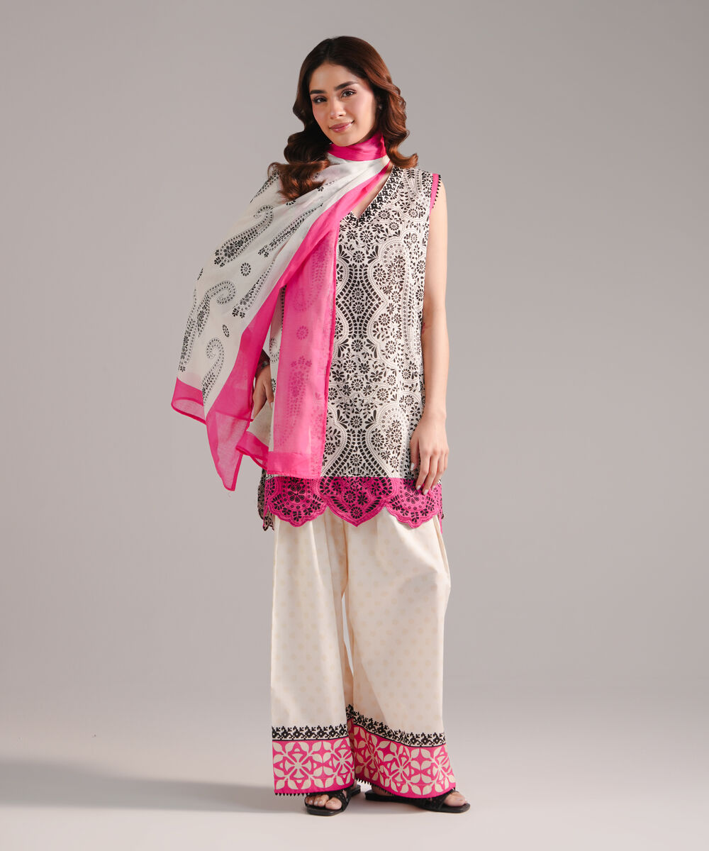 Lawn Printed Off White Dupatta