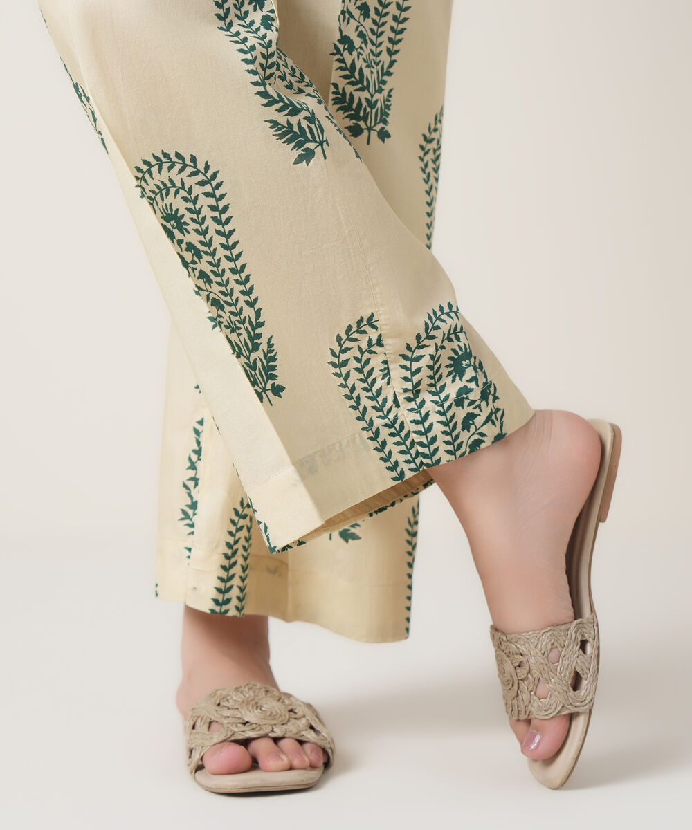 Women's RTW Cambric Off White Printed Trousers
