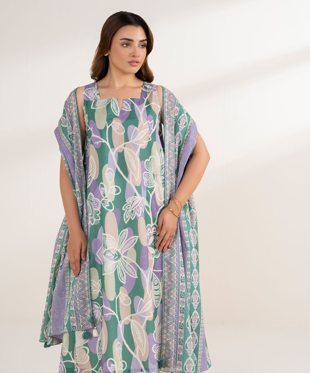 Women's Unstitched Lawn Printed Multi 2 Piece Suit