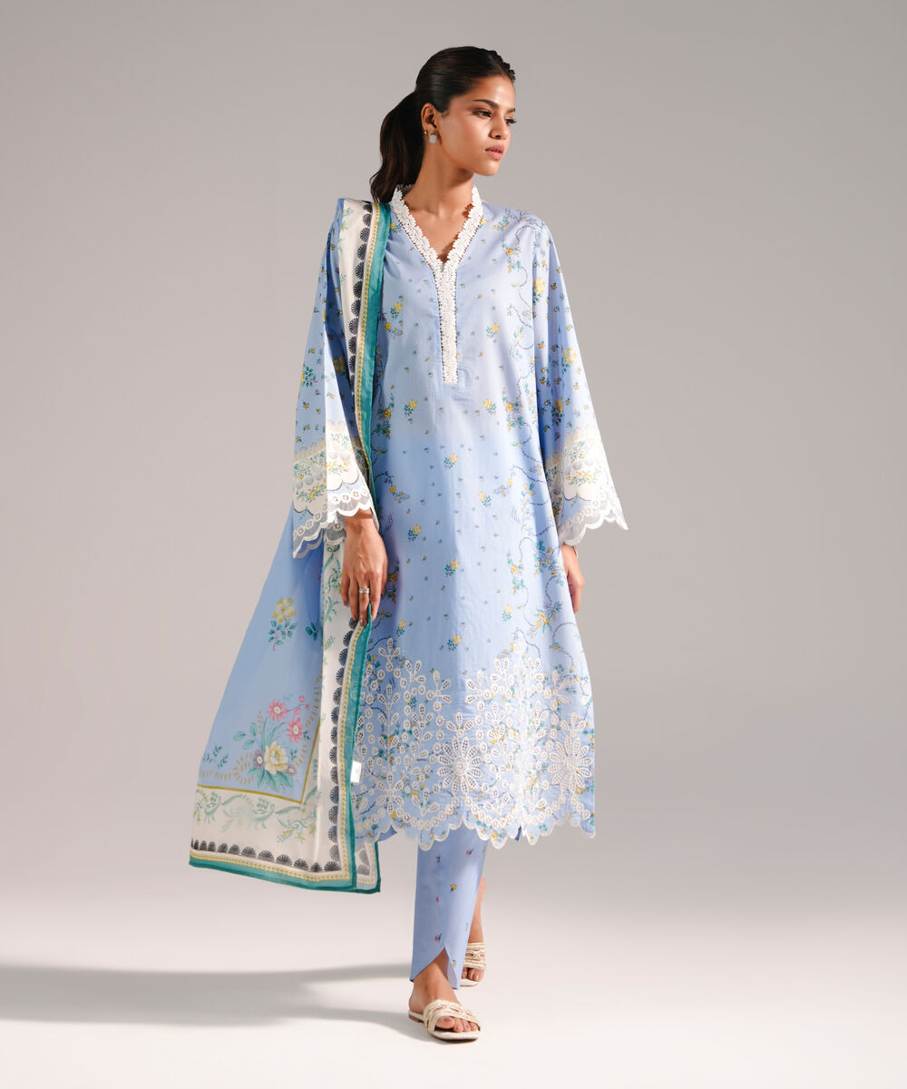 Lawn Printed Ice Blue Dupatta
