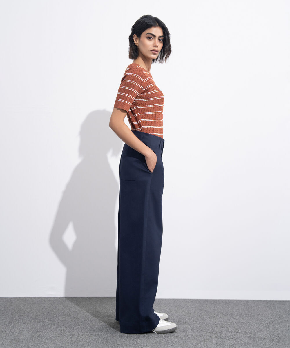 Women's Western Wear Blue Pleated Chino Trousers