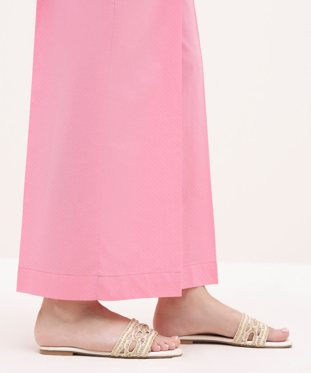 Women's RTW Textured Lawn Pink Solid Culottes