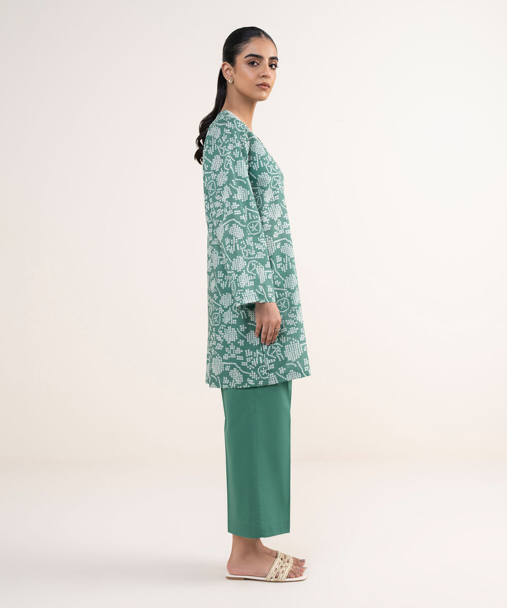 Women's RTW Lawn Green Embroidered A-Line Shirt