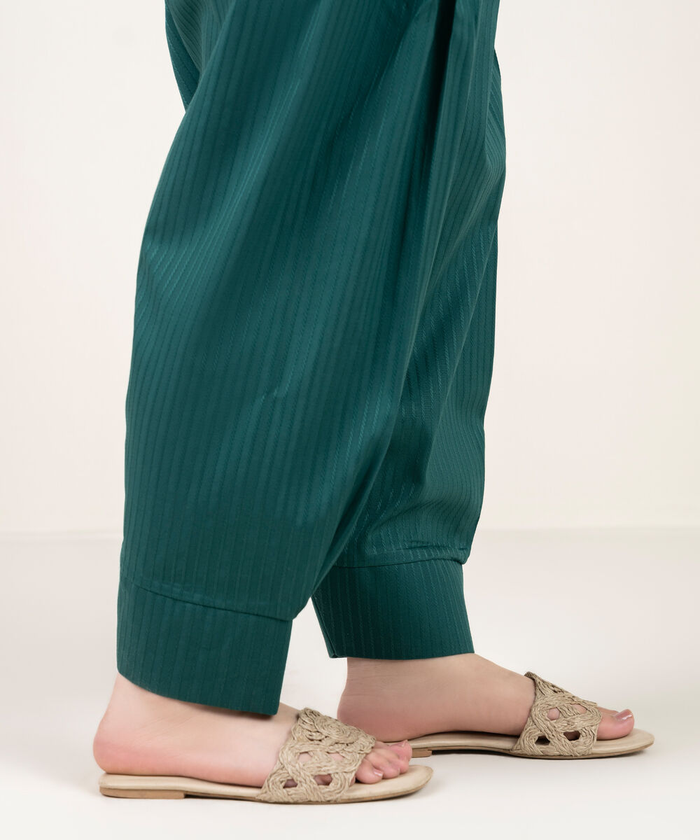 Women's RTW Dobby Solid Green Shalwar