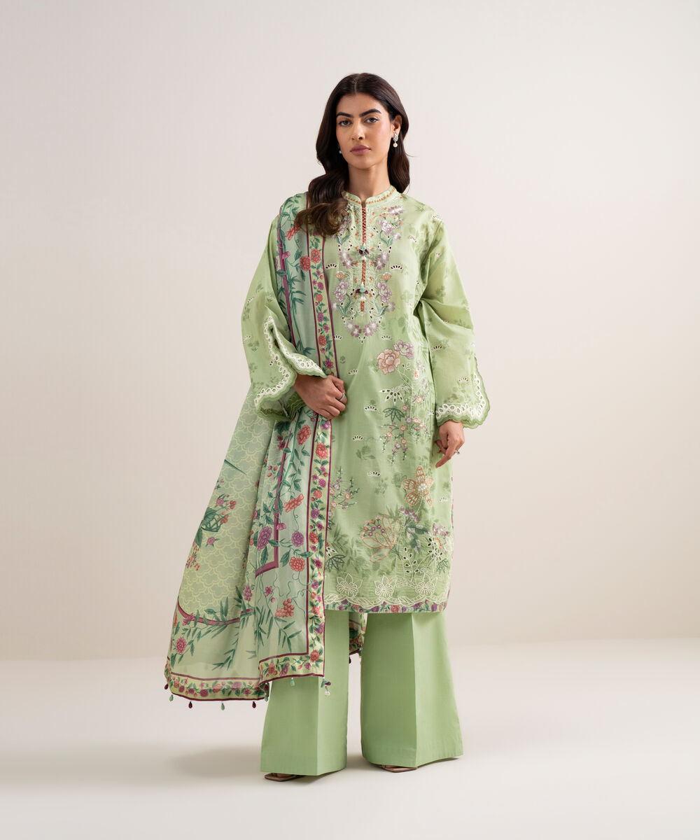 Women's Unstitched Lawn Embroidered Pistachio 3 Piece Suit
