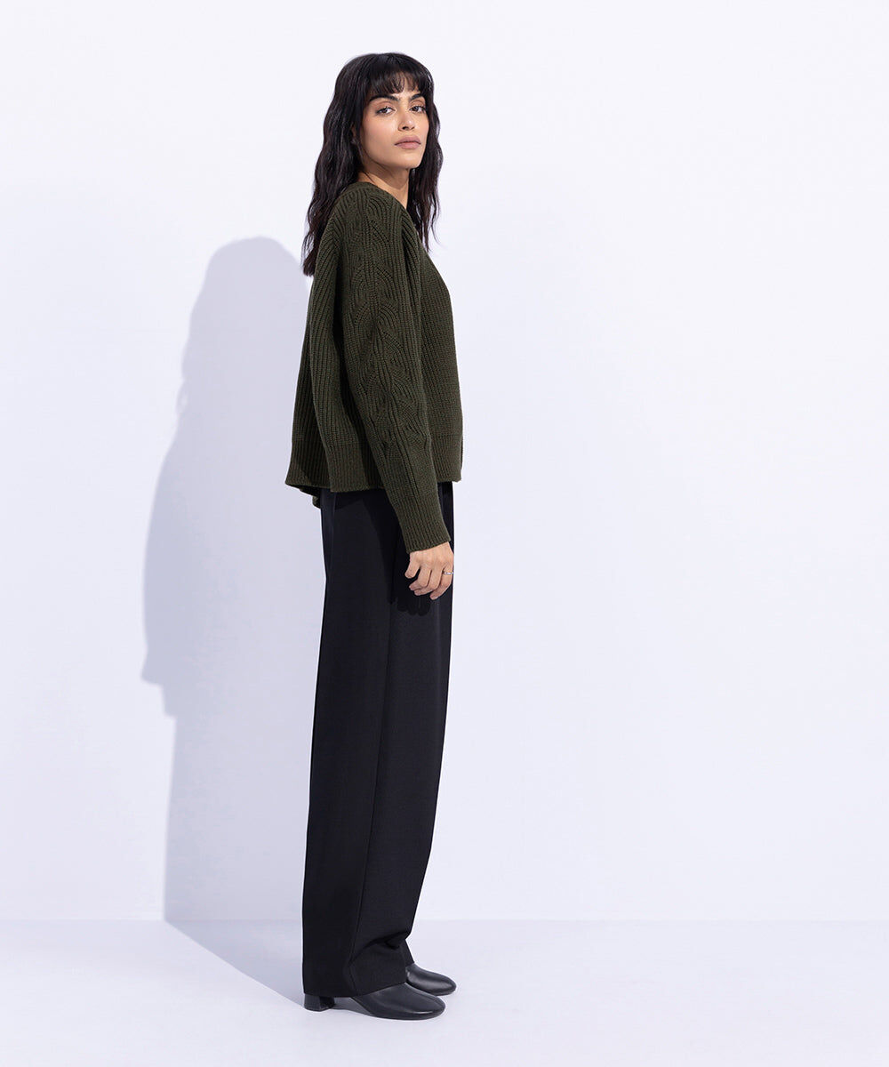 Woman - Green Chunky Knit Cardigan