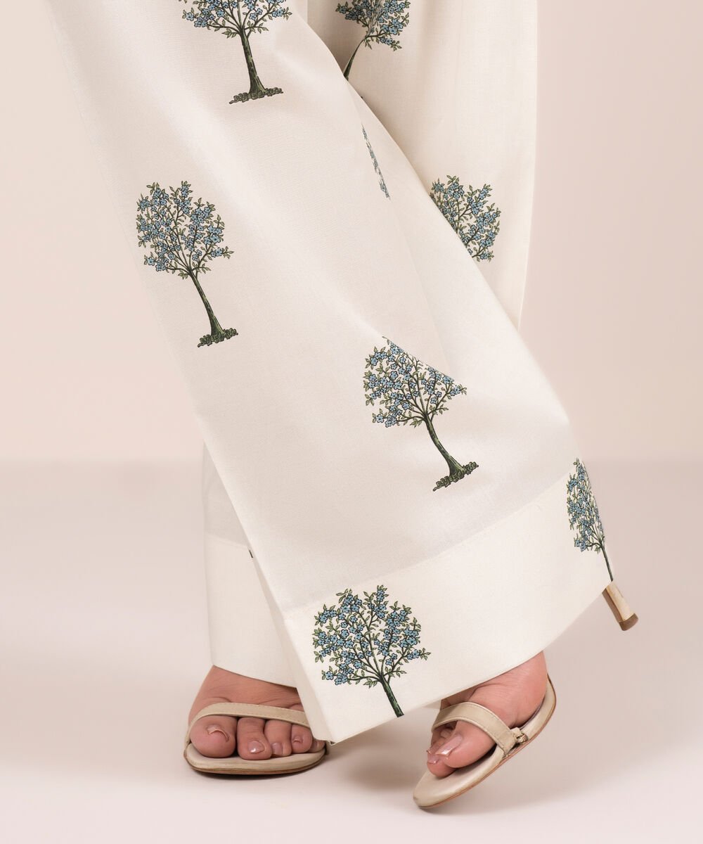 Women's RTW Cambric Printed Off White Farshi Shalwar