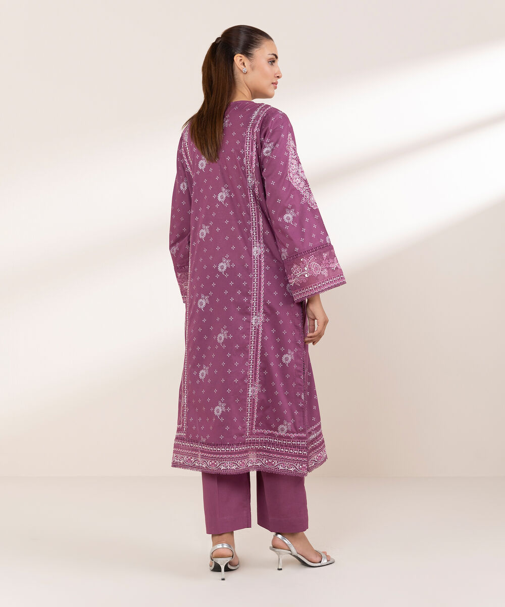 Women's RTW Lawn Purple Embroidered A-Line Shirt