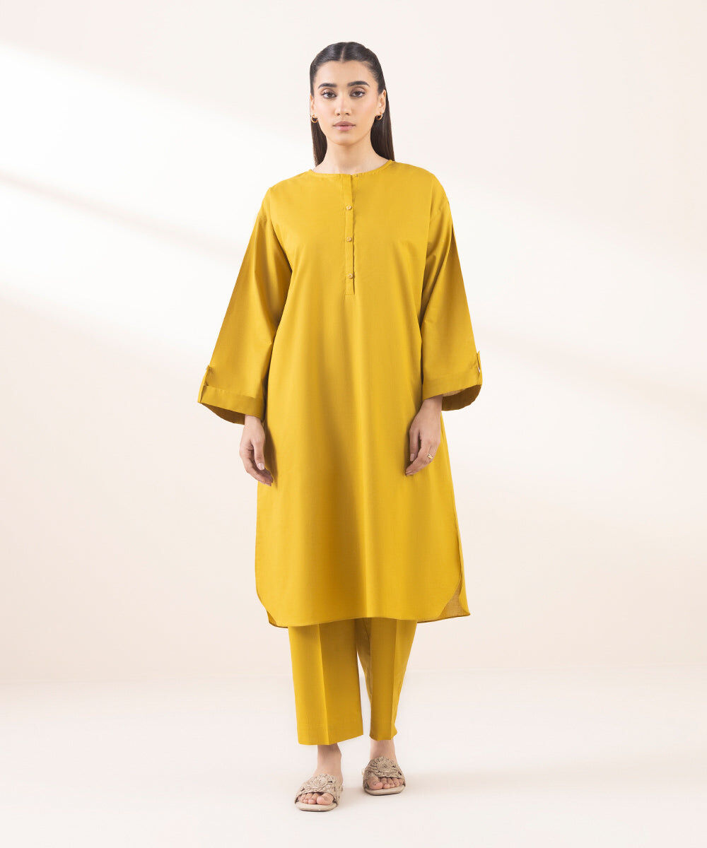 Woman - Yellow Solid Cambric Shirt