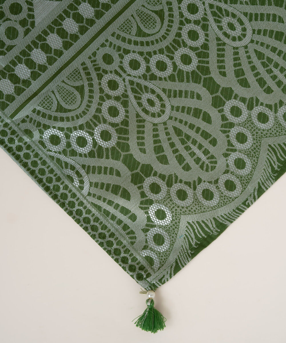 Extra Weft Jacquard Green Solid Dupatta